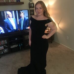 Sherri Hill Black Off the Shoulder Dress